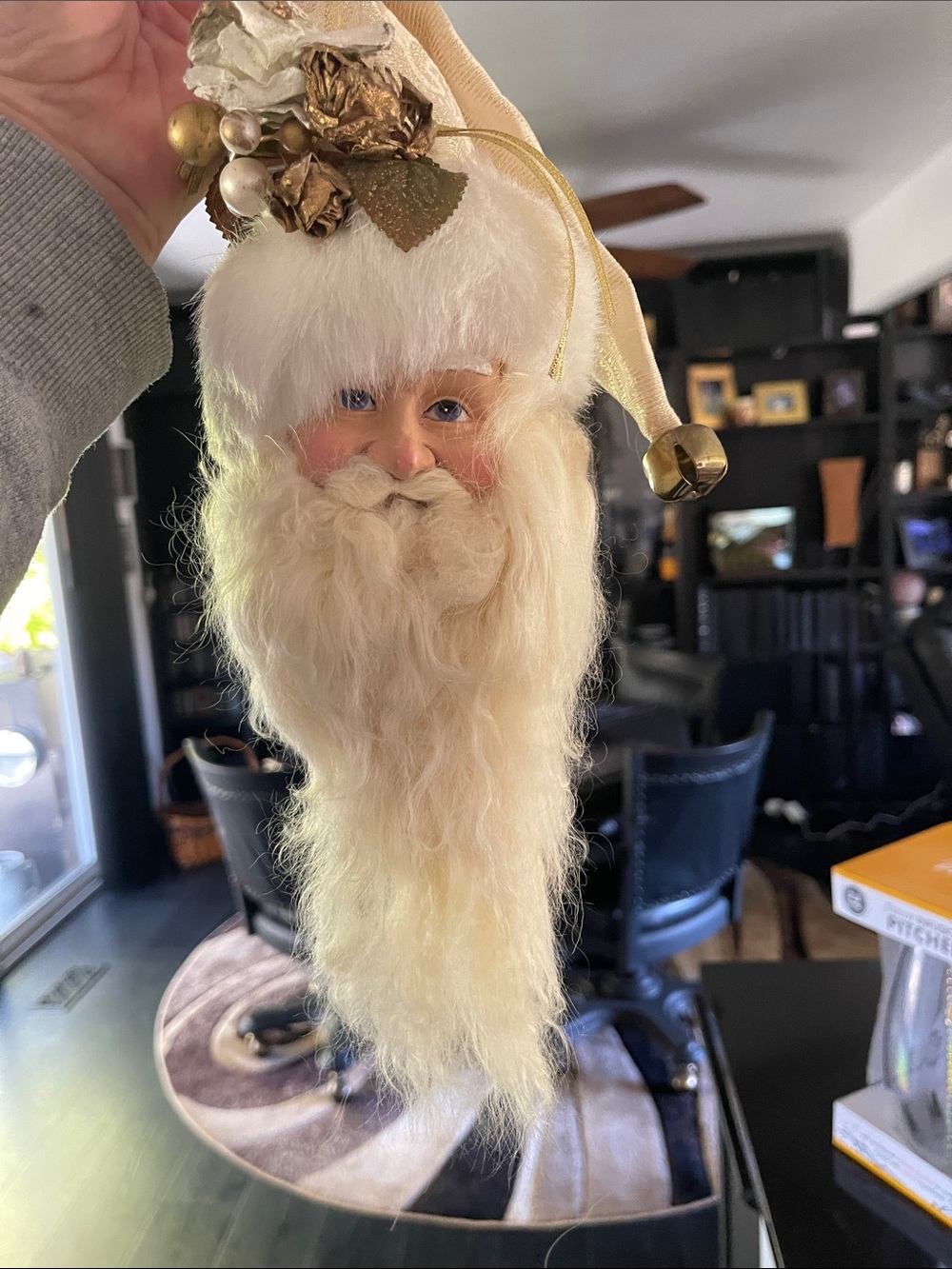 Christopher Radko Ivory and Gold Santa Head Ornament